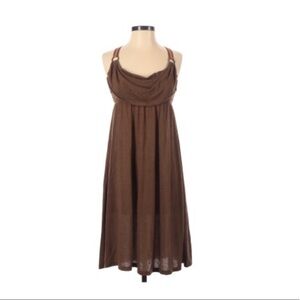 Peruvian Connection brown drape front dress XS